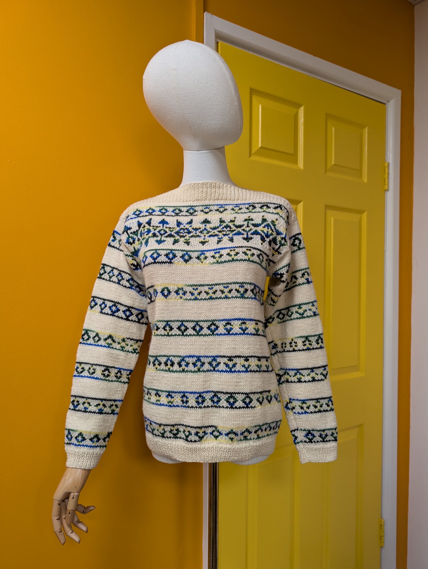 Hand knitted slash neck wool jumper - XS/S