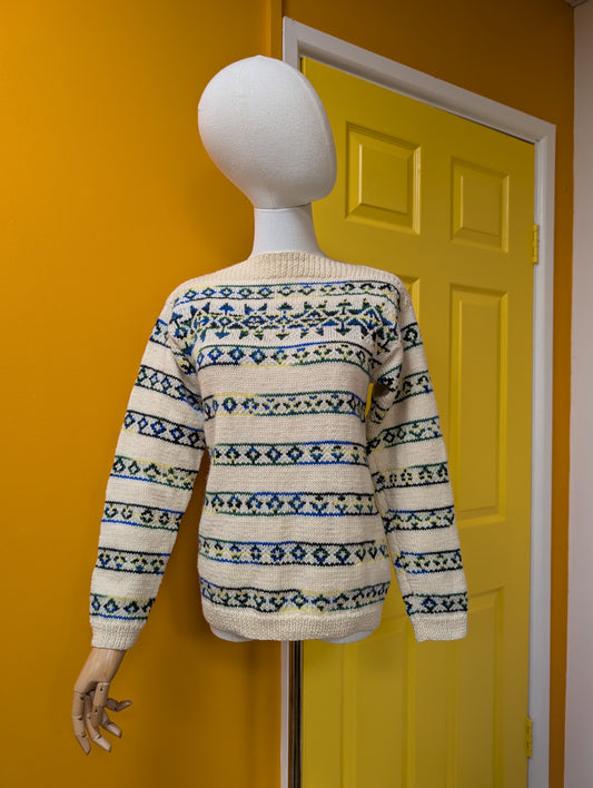 Hand knitted slash neck wool jumper - XS/S