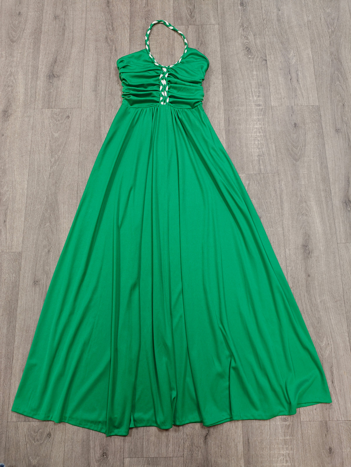 1970s green halter neck maxi dress - XS/6