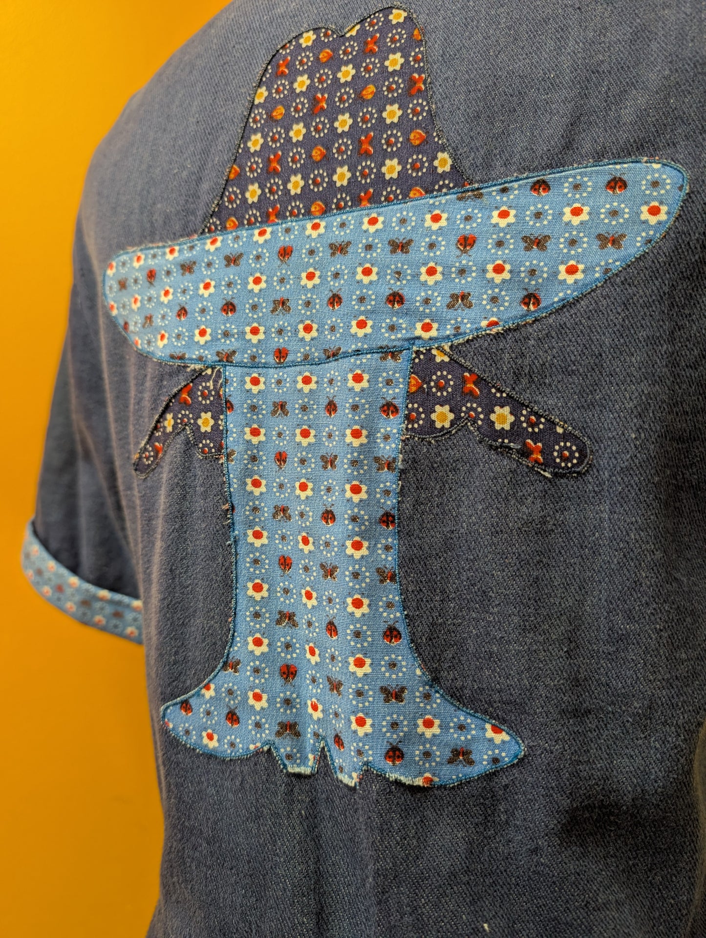 1970s Mexican denim jumpsuit with applique - S/M/10/12