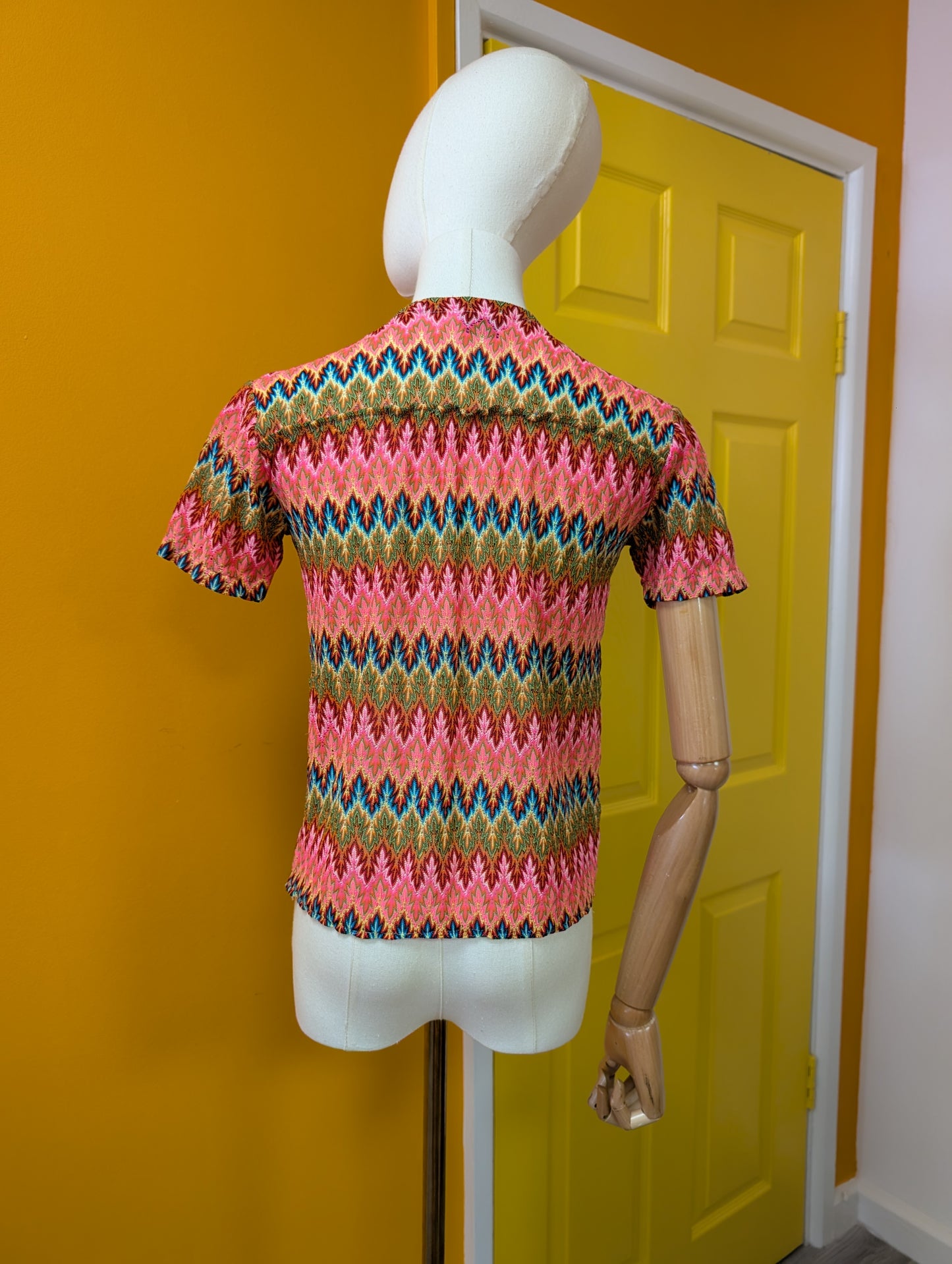 1960s Champions Knitwear pink chevron top - XS/S