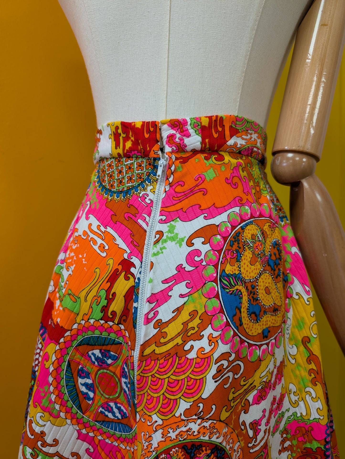 Alexander Clare psychedelic Chinese dragon print cotton skirt - 27" waist
