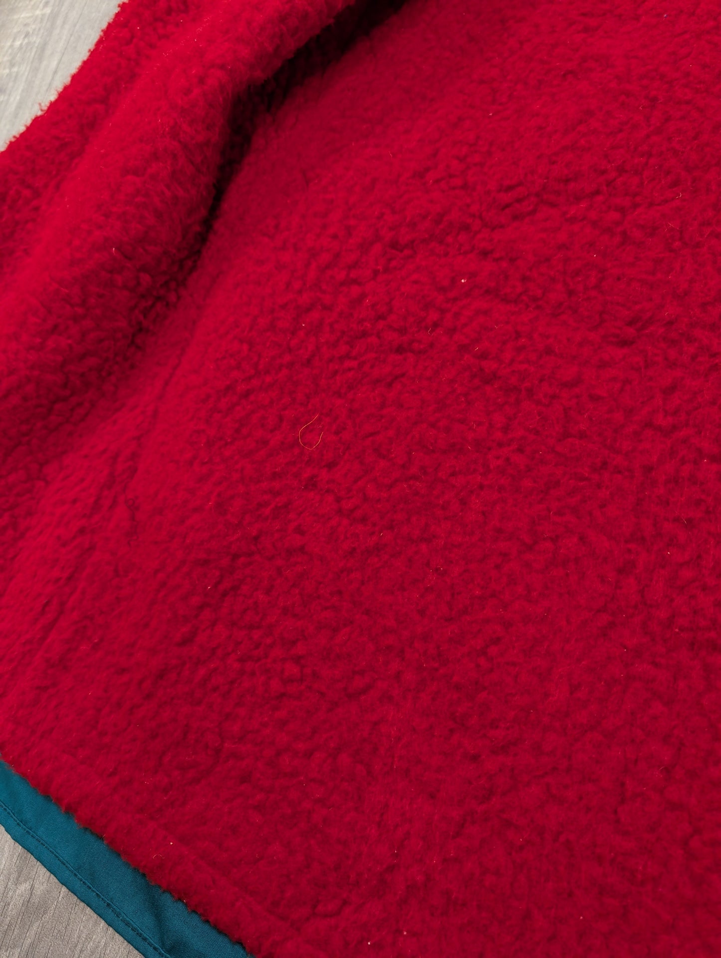 1970s green anorak with red fleece lining - S