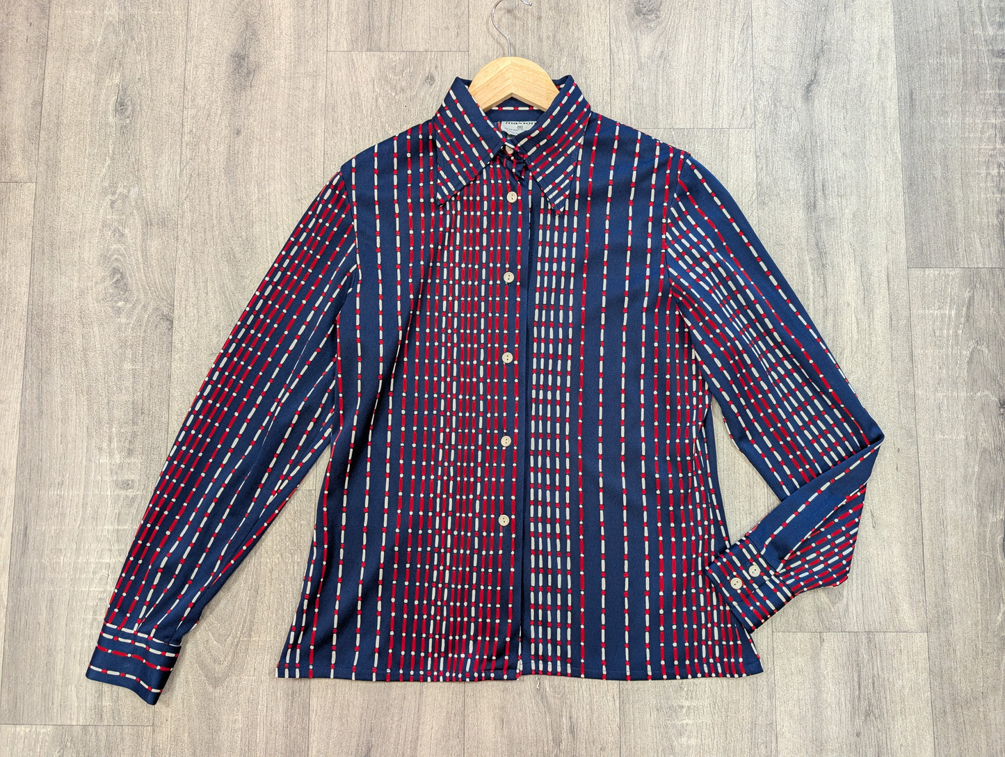 1970s Maxton red, white & blue dagger collar shirt - M
