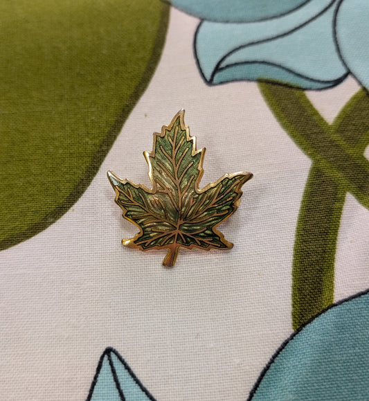 Canadian maple leaf green enamel brooch