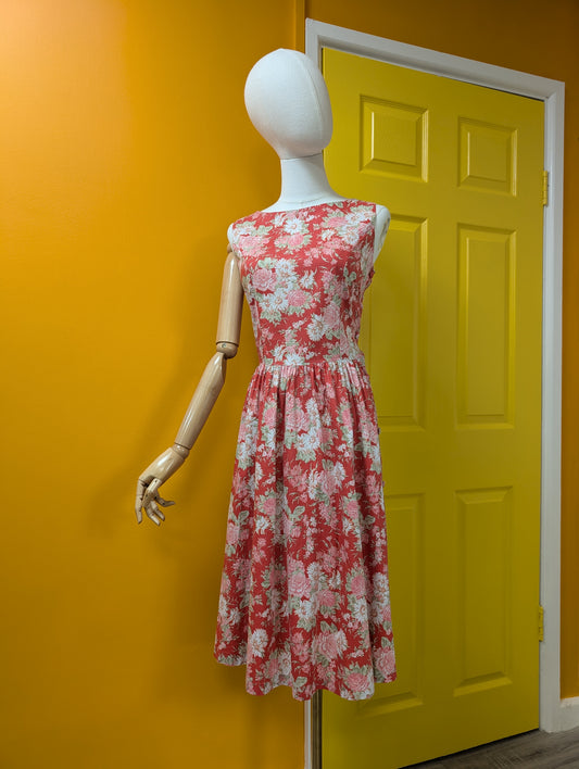 1980s Laura Ashley floral dress with side buttons - S/10