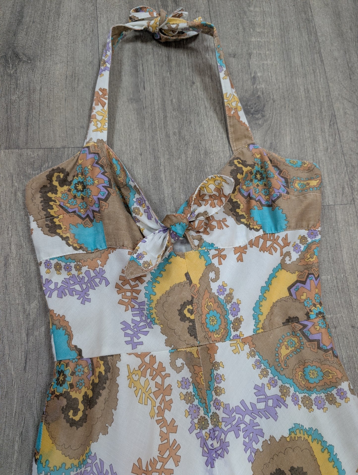 1970s psychedelic halter neck maxi dress - S/8