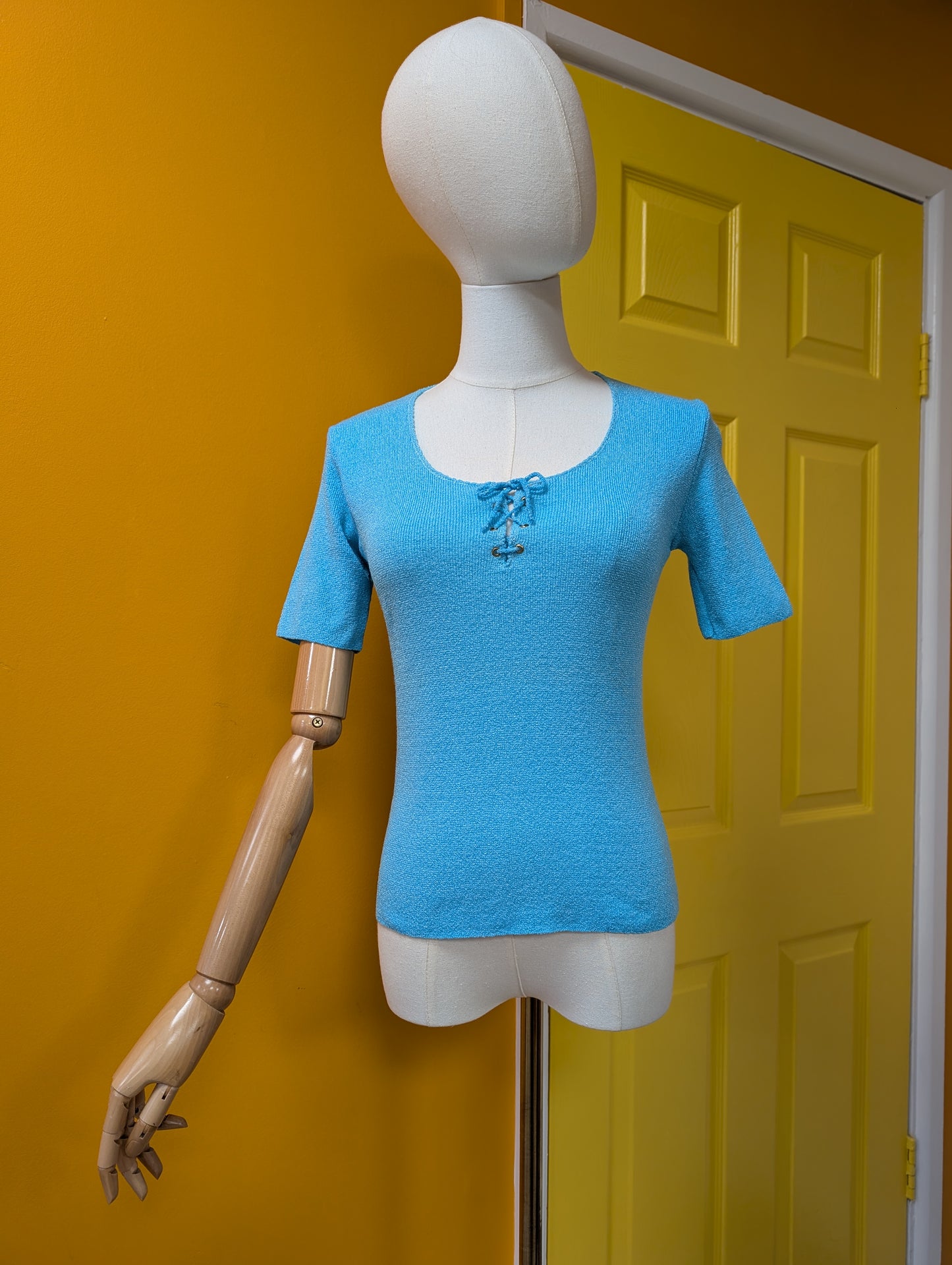 1970s Richard Shops blue lace up top - XS/S