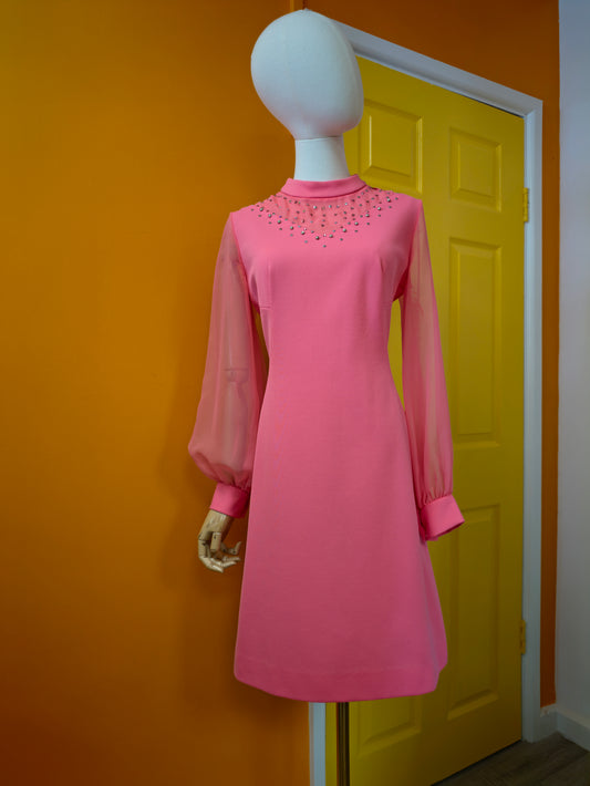 1970s pink dress - M/12/14