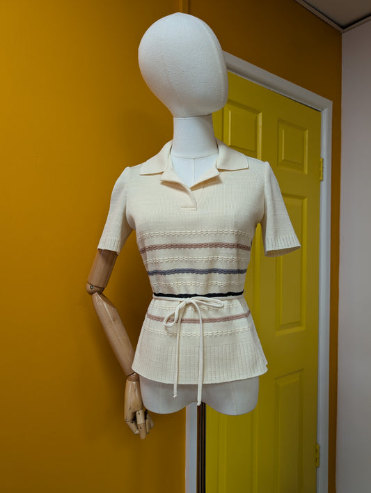 1970s Kay Windsor belted knit top - S