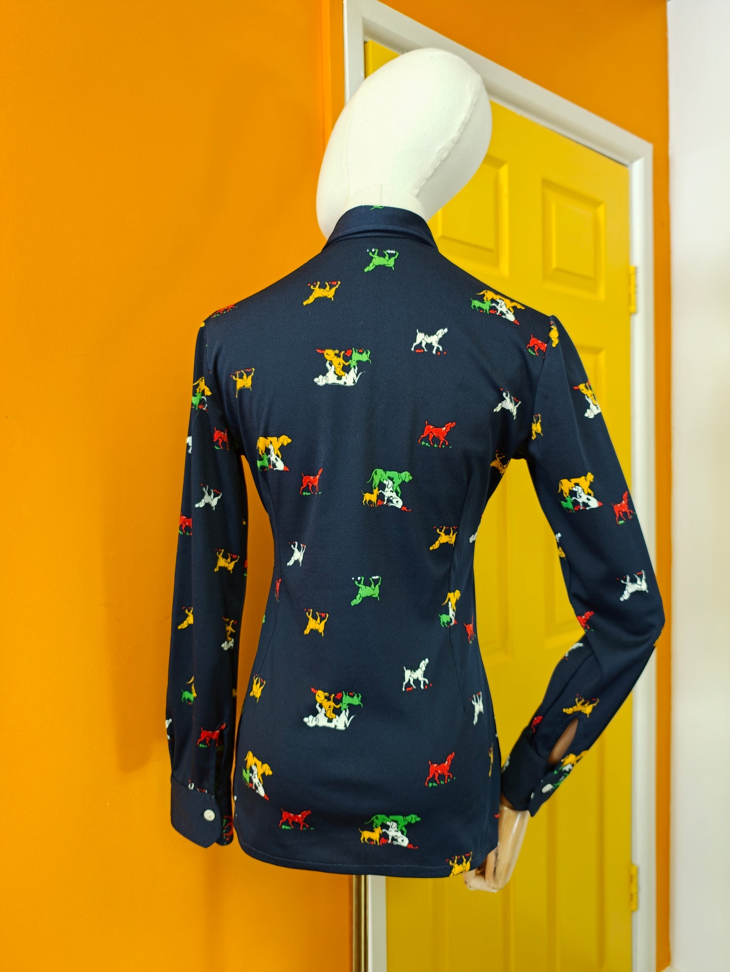 1970s dog print dagger collar shirt - XS/S