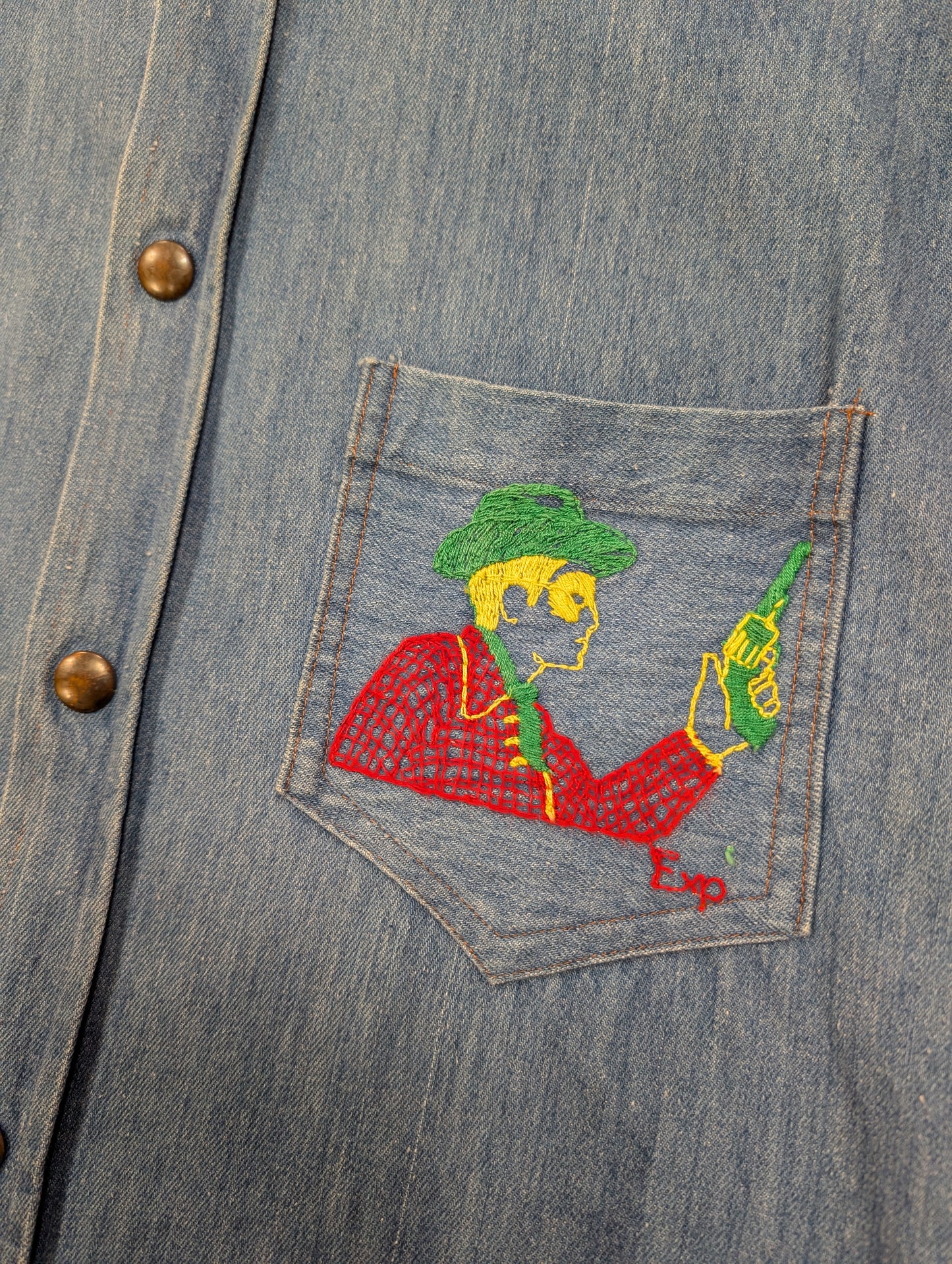 1970s Experience embroidered denim shirt