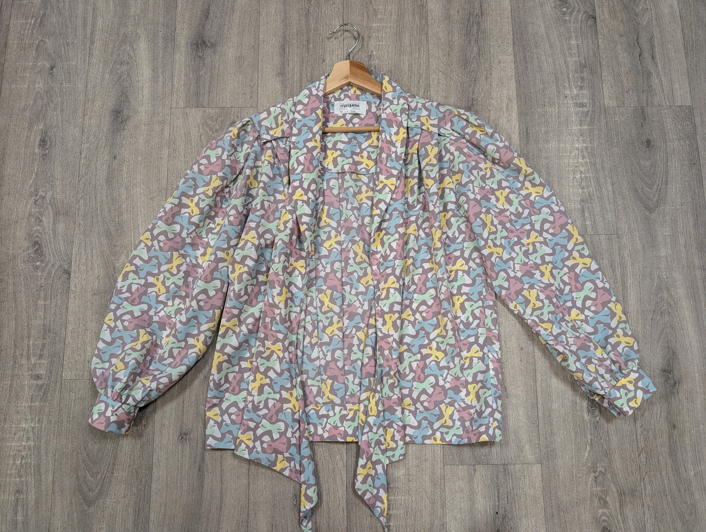 1980s Marquesa bow print jacket/cover up - M