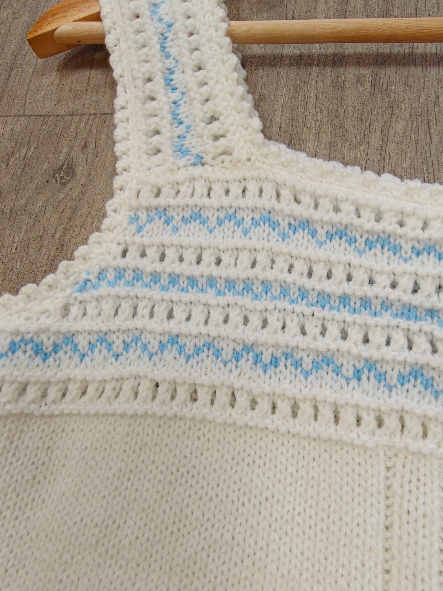 Hand knitted blue & white vest - S