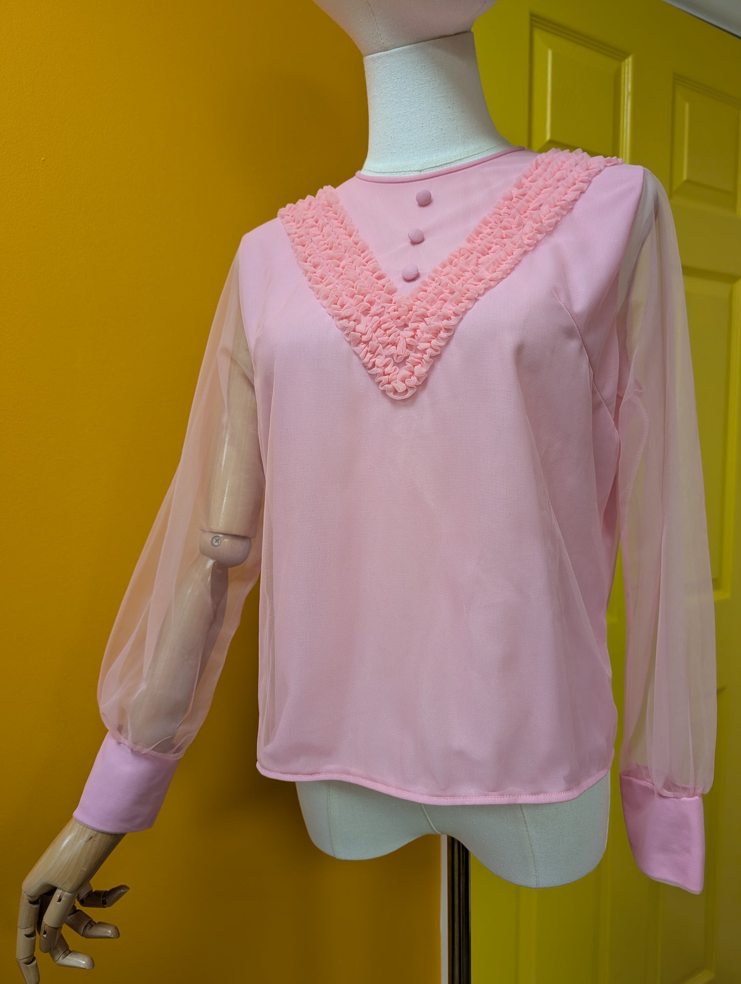 1960s pink nylon blouse - M