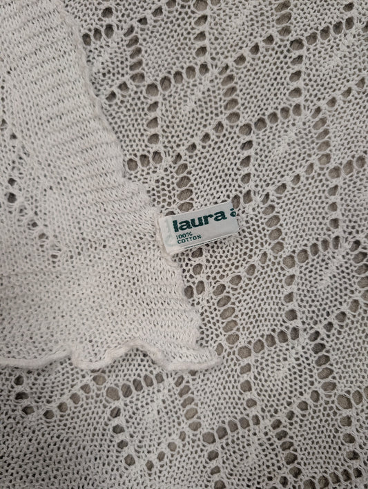 80s/90s Laura Ashley white cotton shawl/scarf
