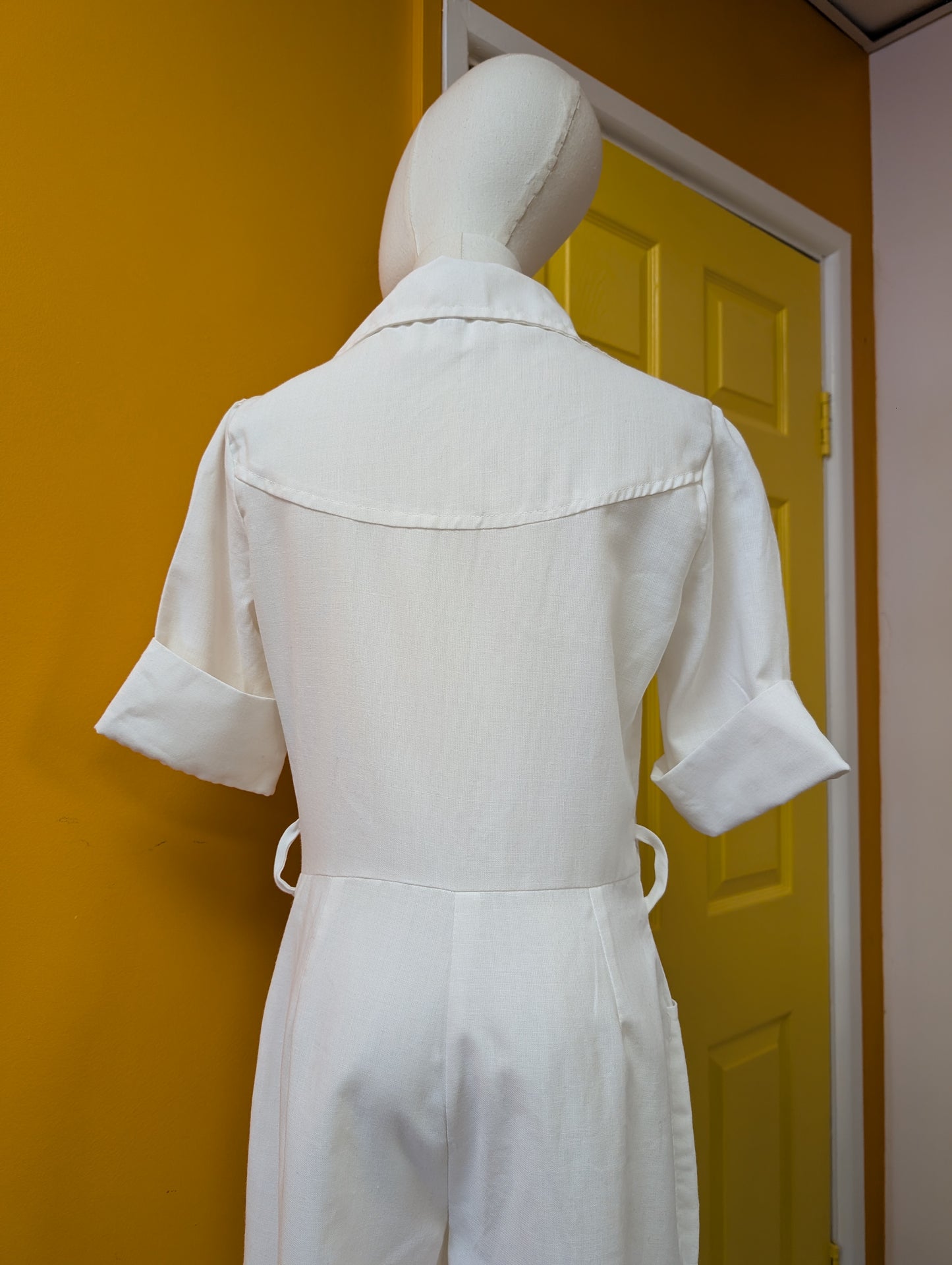 1970s white jumpsuit with MG patch - S/M/10/12