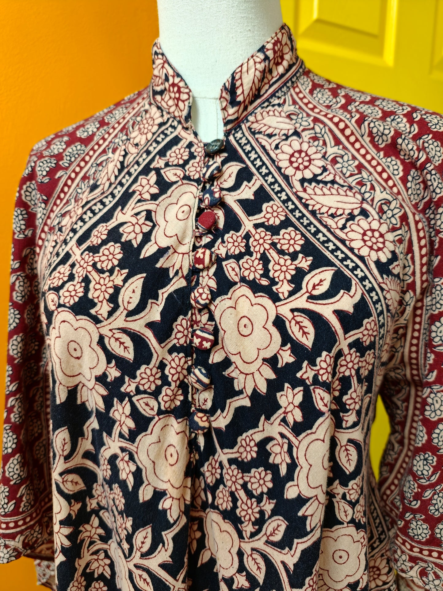 1970s Indian cotton block print maxi dress