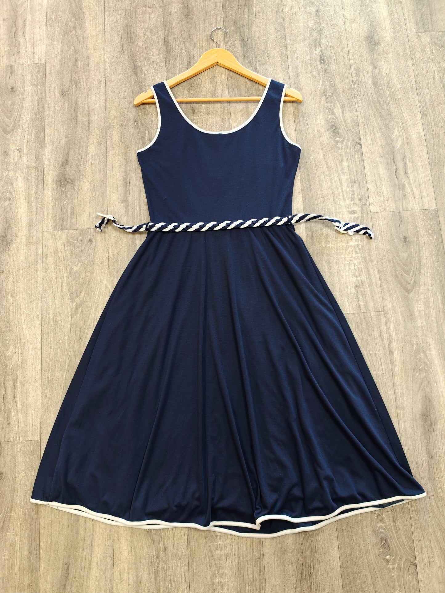 70s/80s Oyster navy & white dress - 10/12