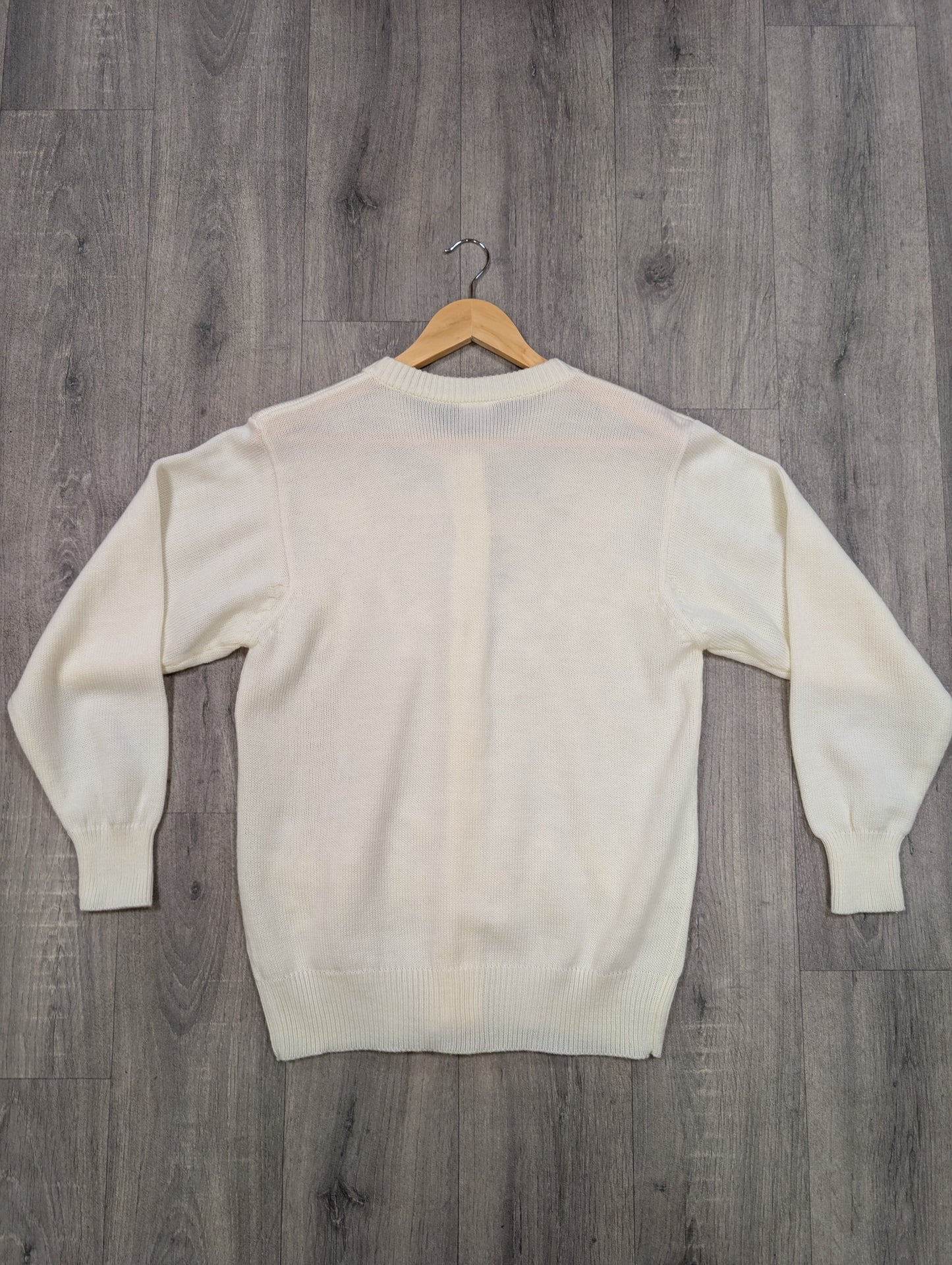1980s white embroidered acrylic cardigan - S/M