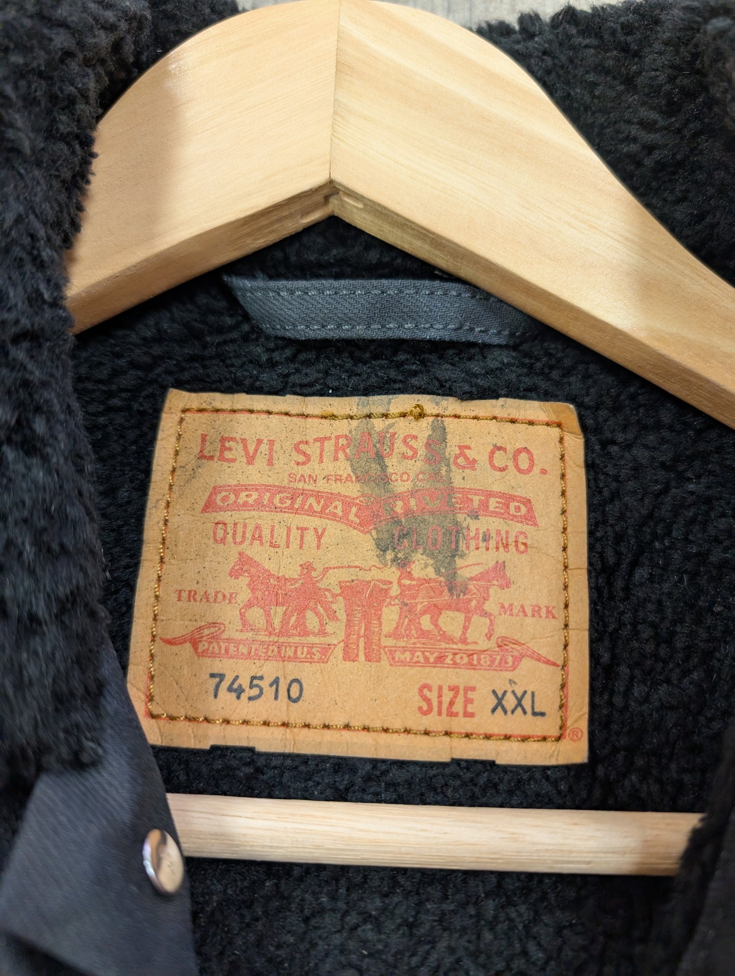 Customised Levi's jacket with band patches