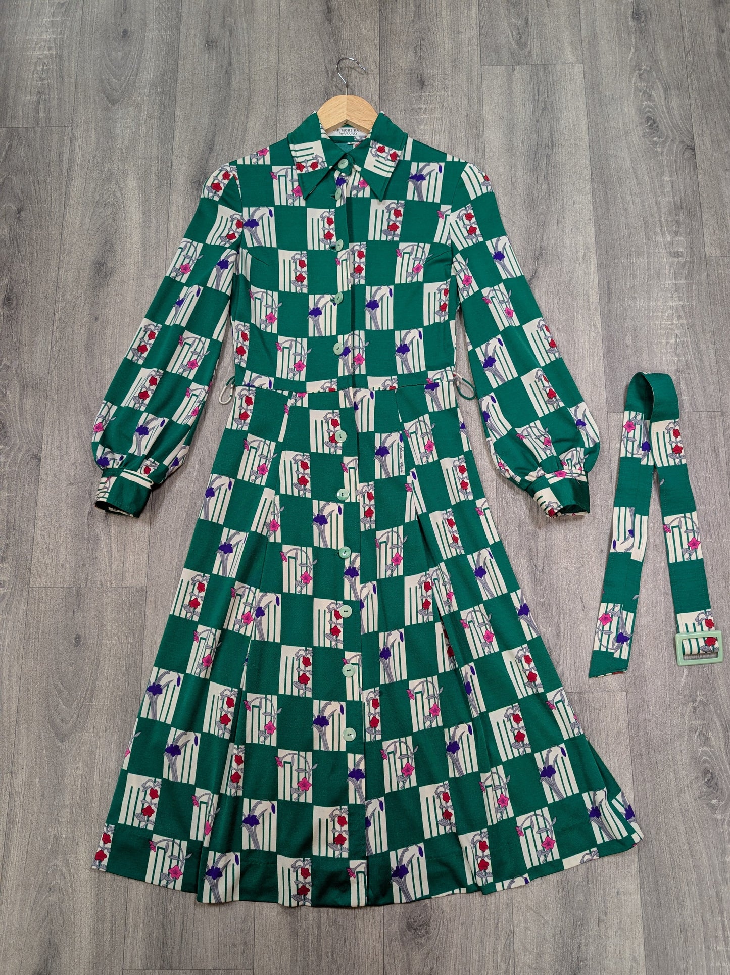 1970s Hanae Mori Ban-Lon by Vivid dress & belt - XS/S/6/8