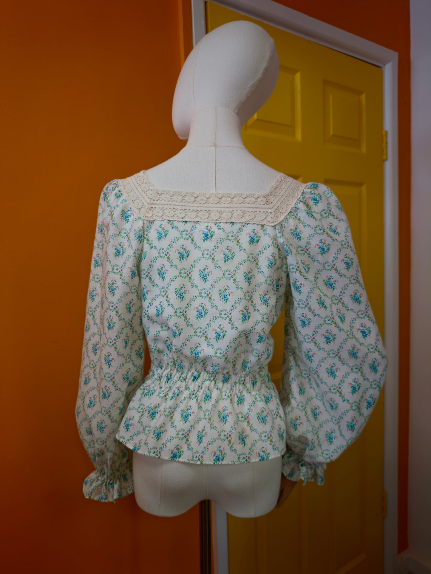 1970s St Michael floral lace trim blouse - XS