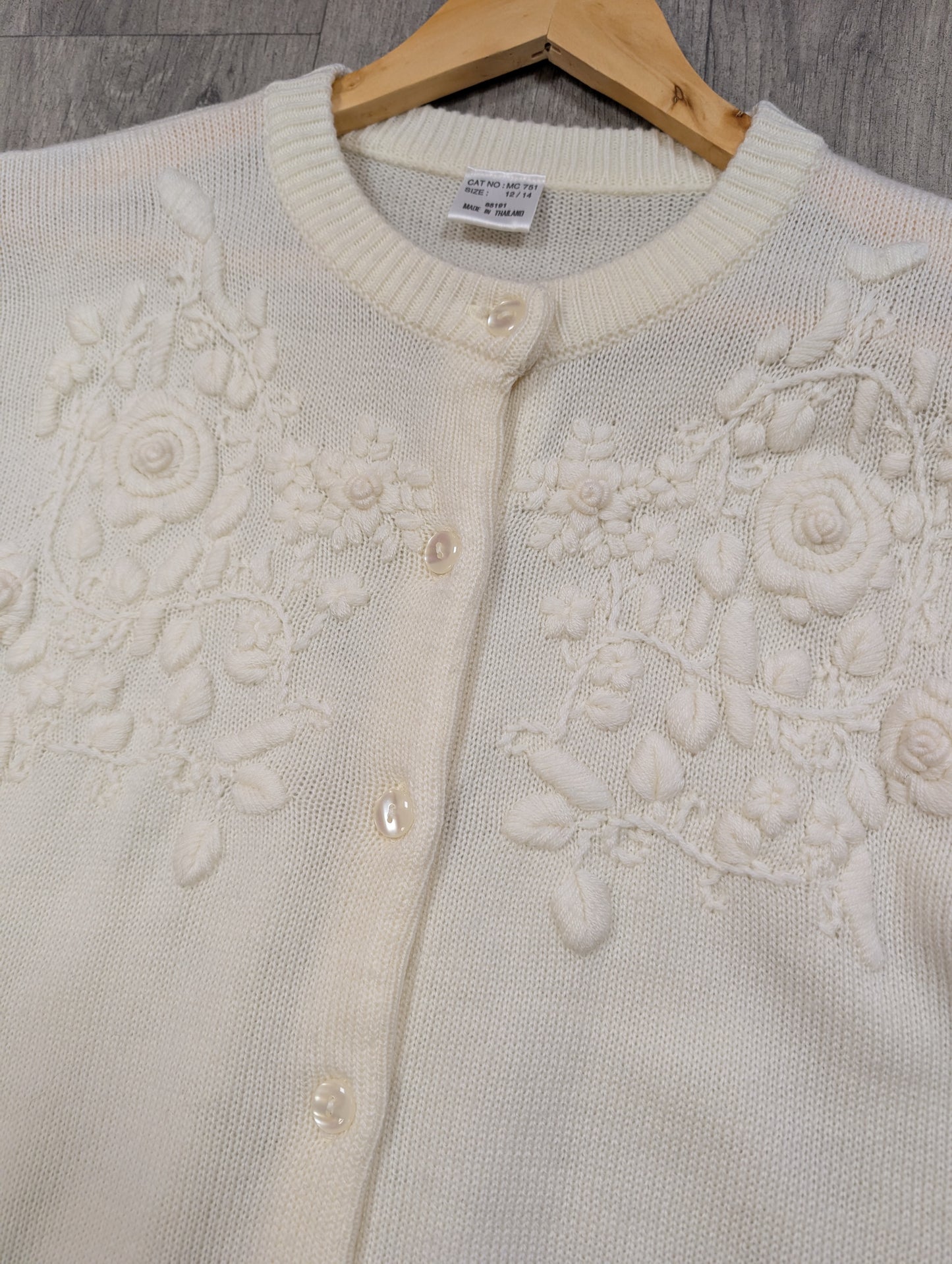 1980s white embroidered acrylic cardigan - S/M