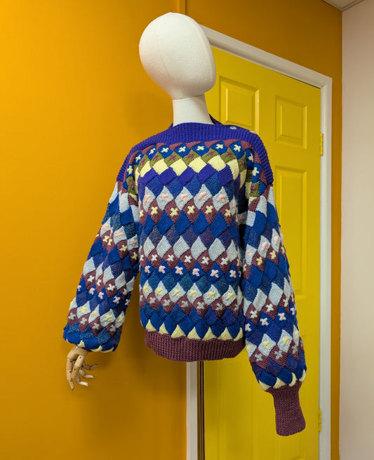 80s/90s hand knitted textured jumper by Sharon Welch - M