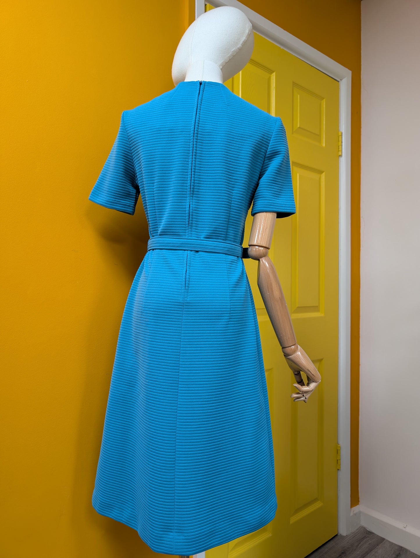1970s Dumarsel blue dress & belt - S/8/10
