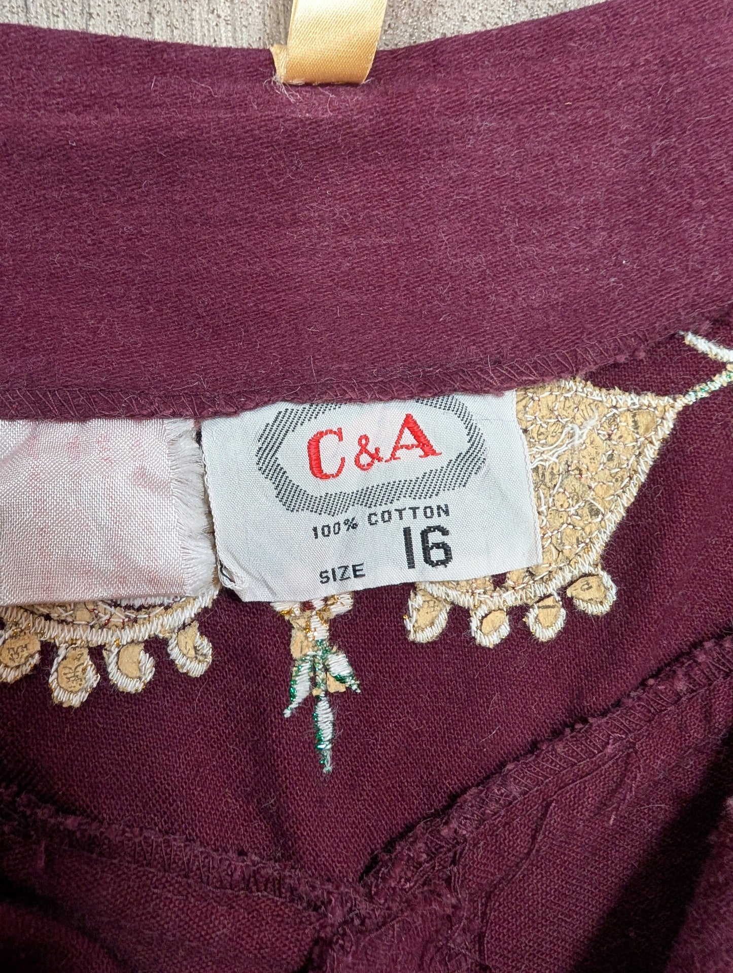 1970s C&A embroidered brushed cotton trousers - 30W 32.5L