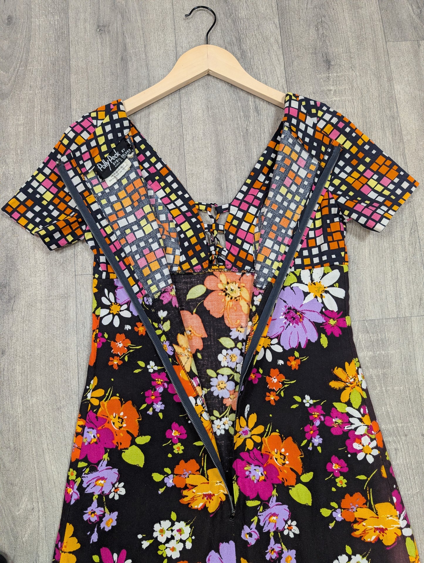 60s/70s Polly Peck psychedelic floral cotton dress - XS/S/6/8