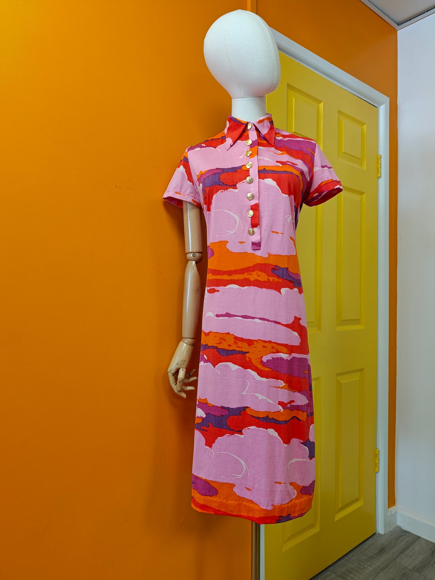 1960s Ken Scott psychedelic pink cotton dress - S/M