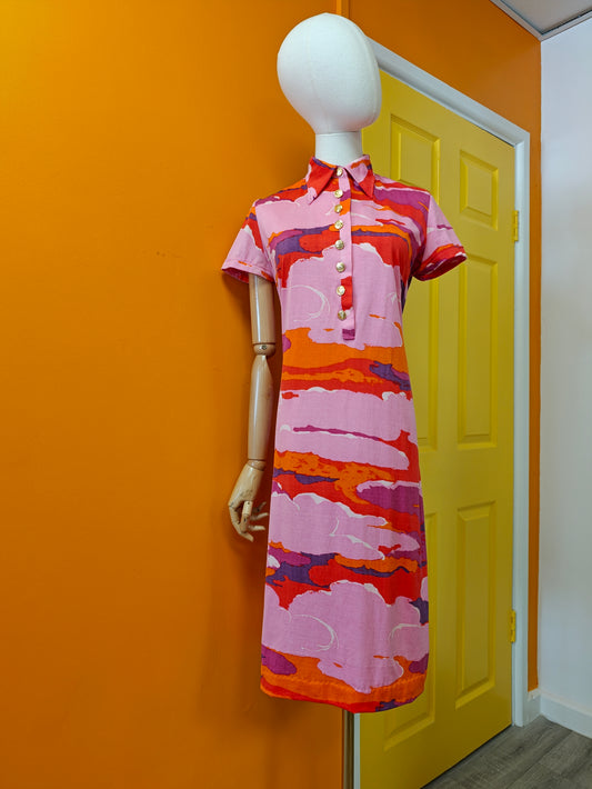 1960s Ken Scott psychedelic pink cotton dress - S/M