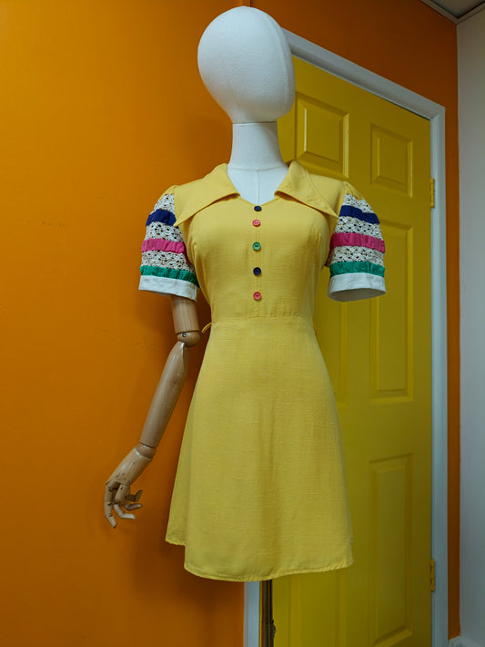 1970s yellow mini dress - S/10