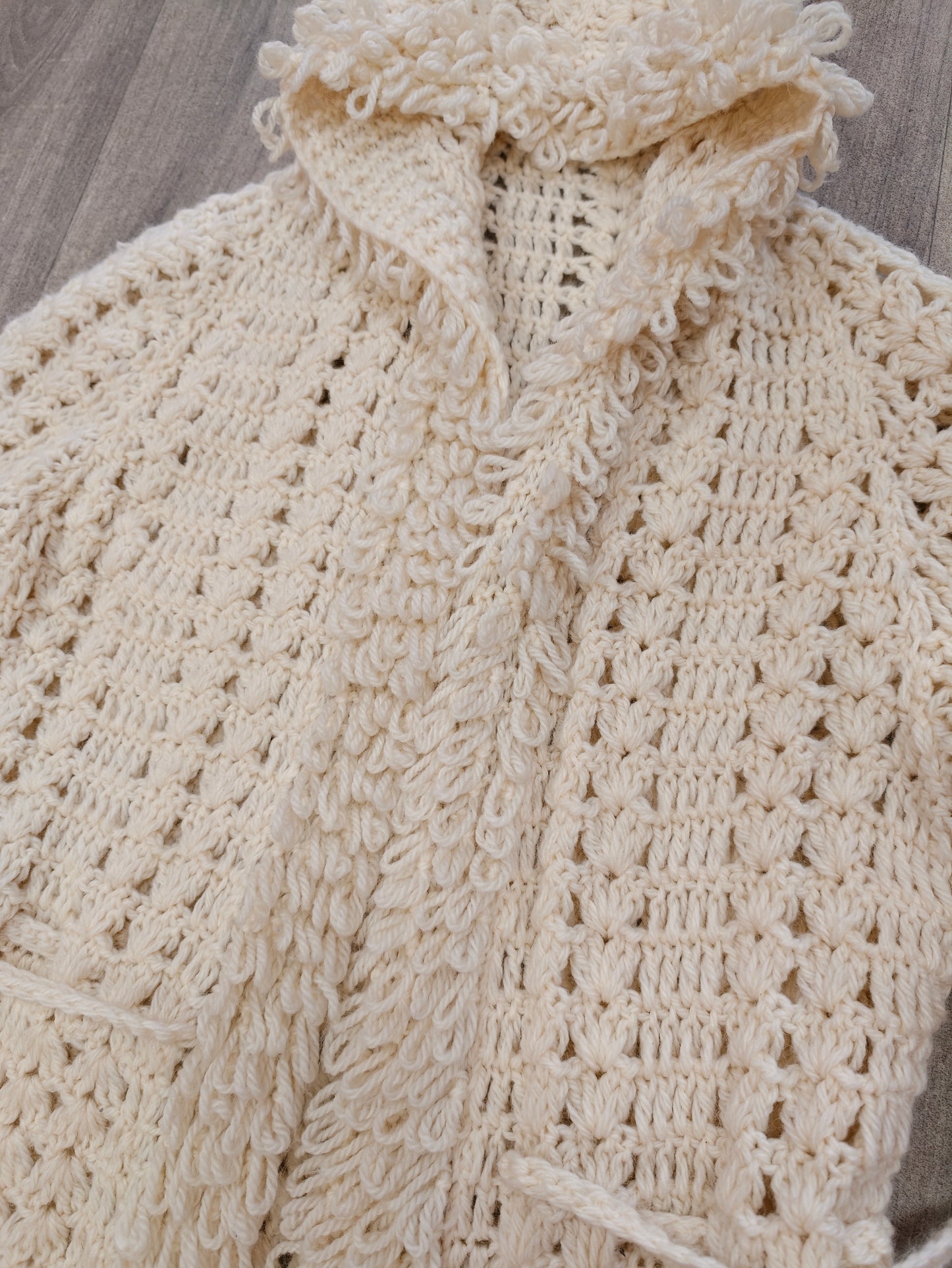 1970s crochet loop stitch hooded long cardigan