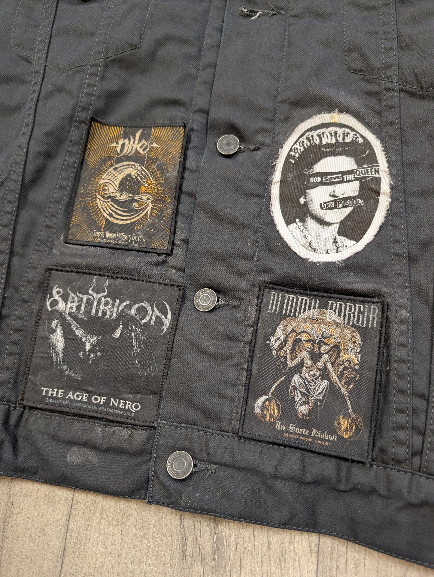 Customised Levi's jacket with band patches