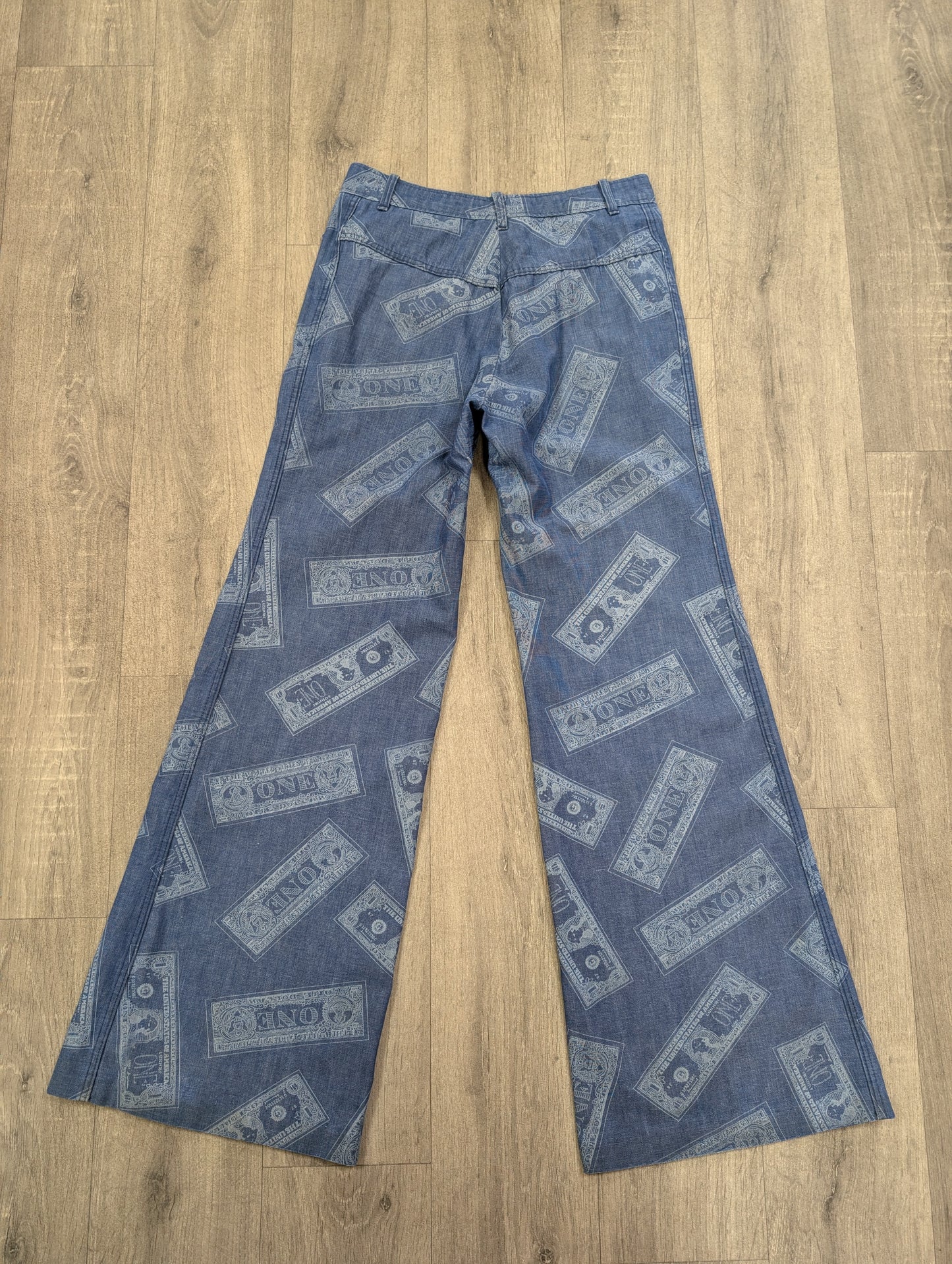 1970s Dereta novelty dollar bill print flares and shirt trouser suit - S