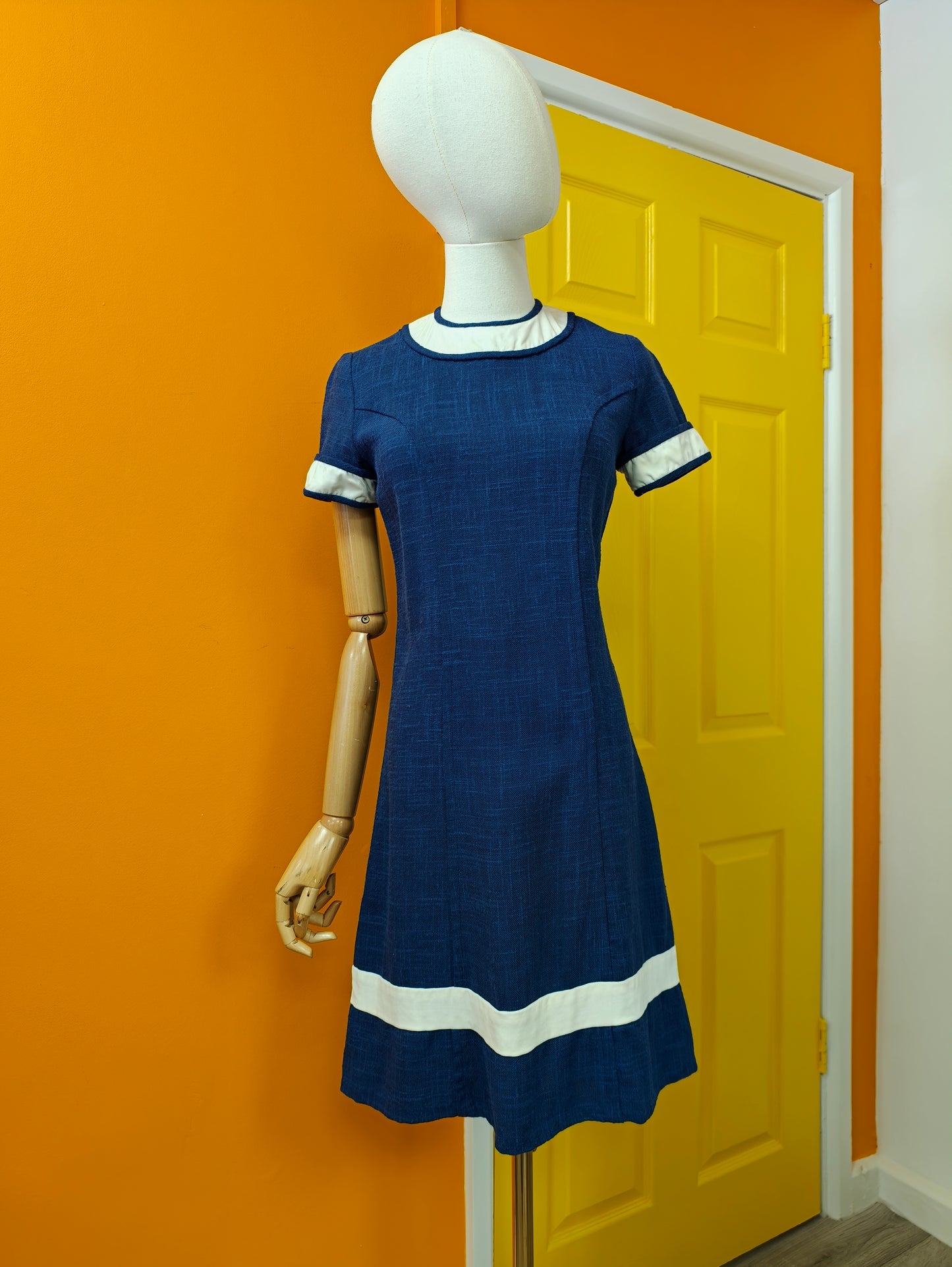 1960s blue & white dress - XS/S/6/8