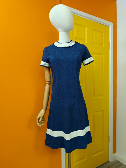 1960s blue & white dress - XS/S/6/8