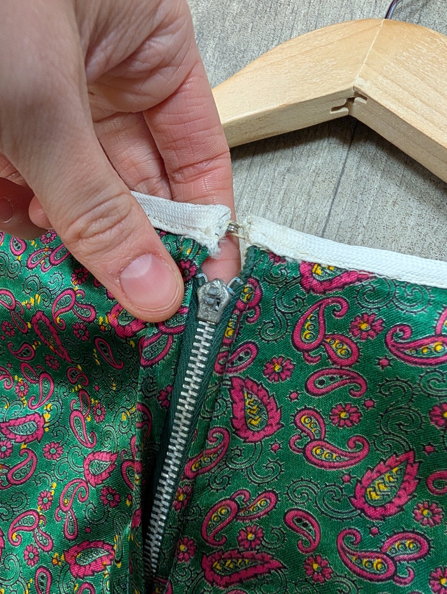 1960s green paisley mini dress - S/10