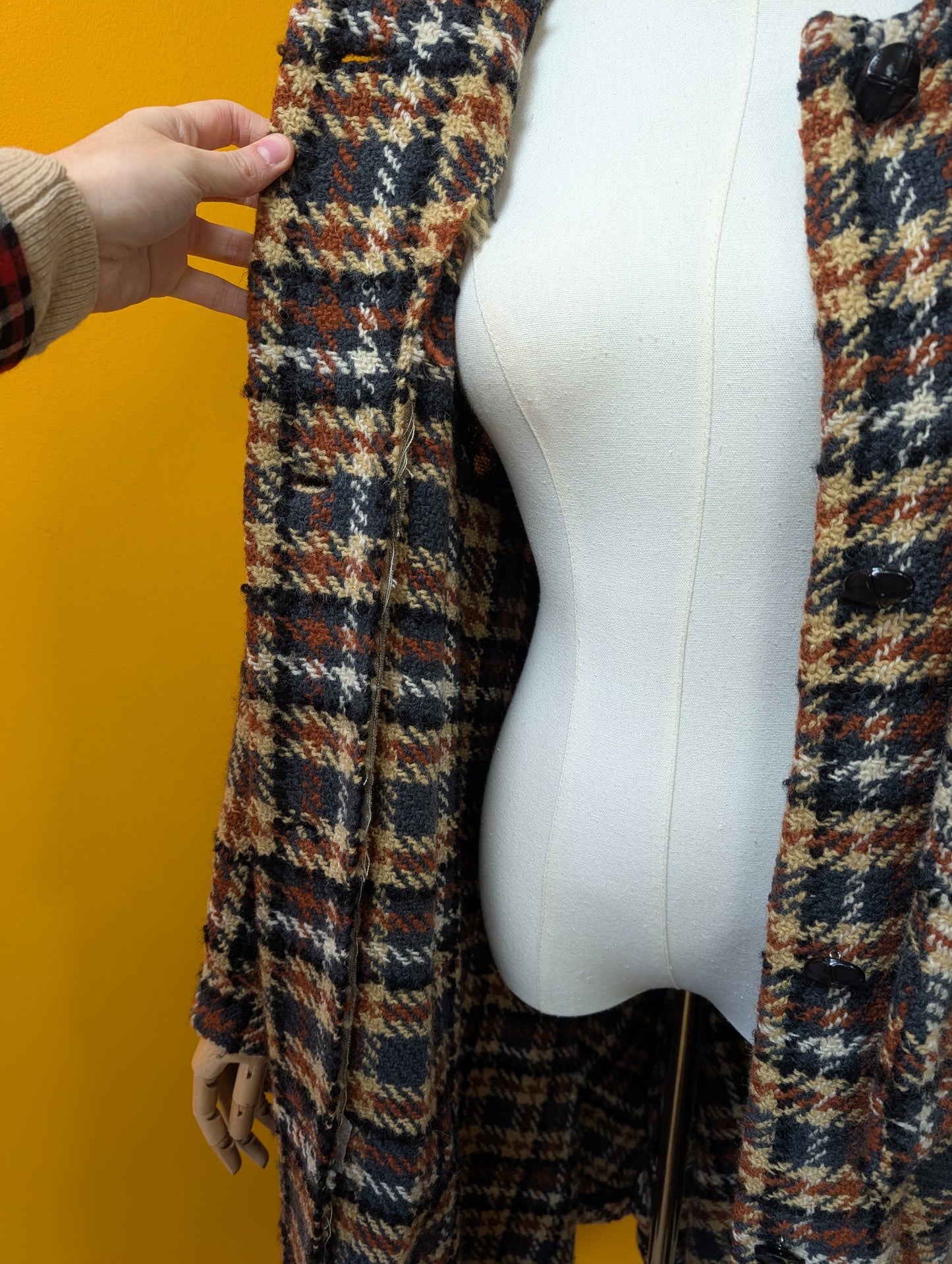 1970s check wool coat - S