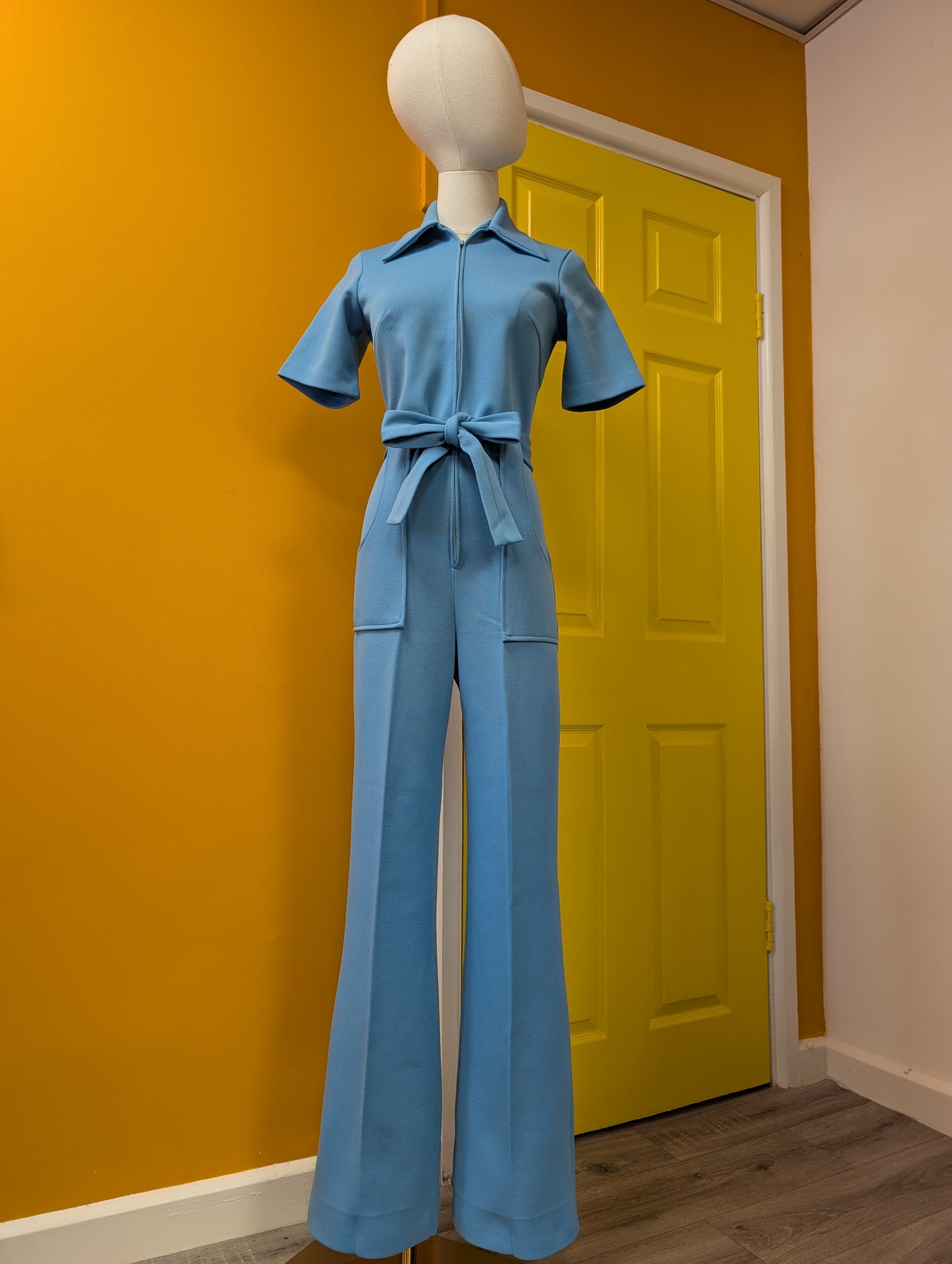 1970s blue belted jumpsuit - S/8