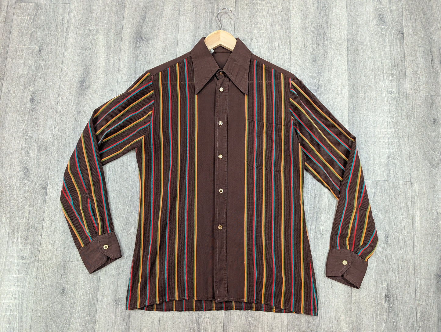 60s/70s brown cotton mesh shirt