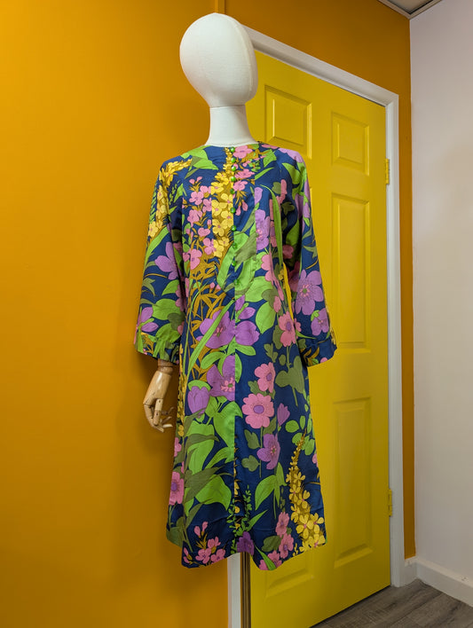 60s/70s floral cotton dress - M