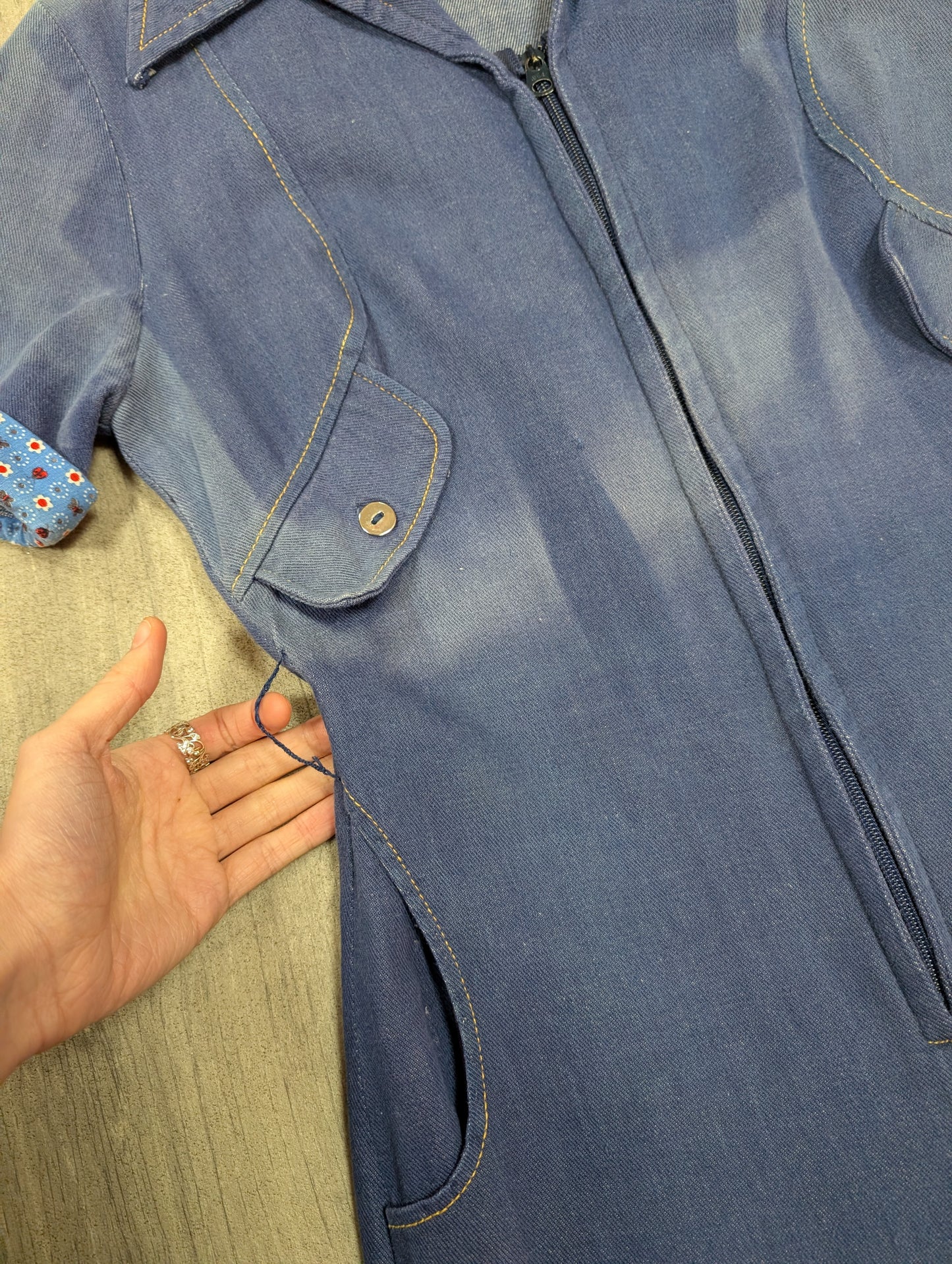 1970s Mexican denim jumpsuit with applique - S/M/10/12