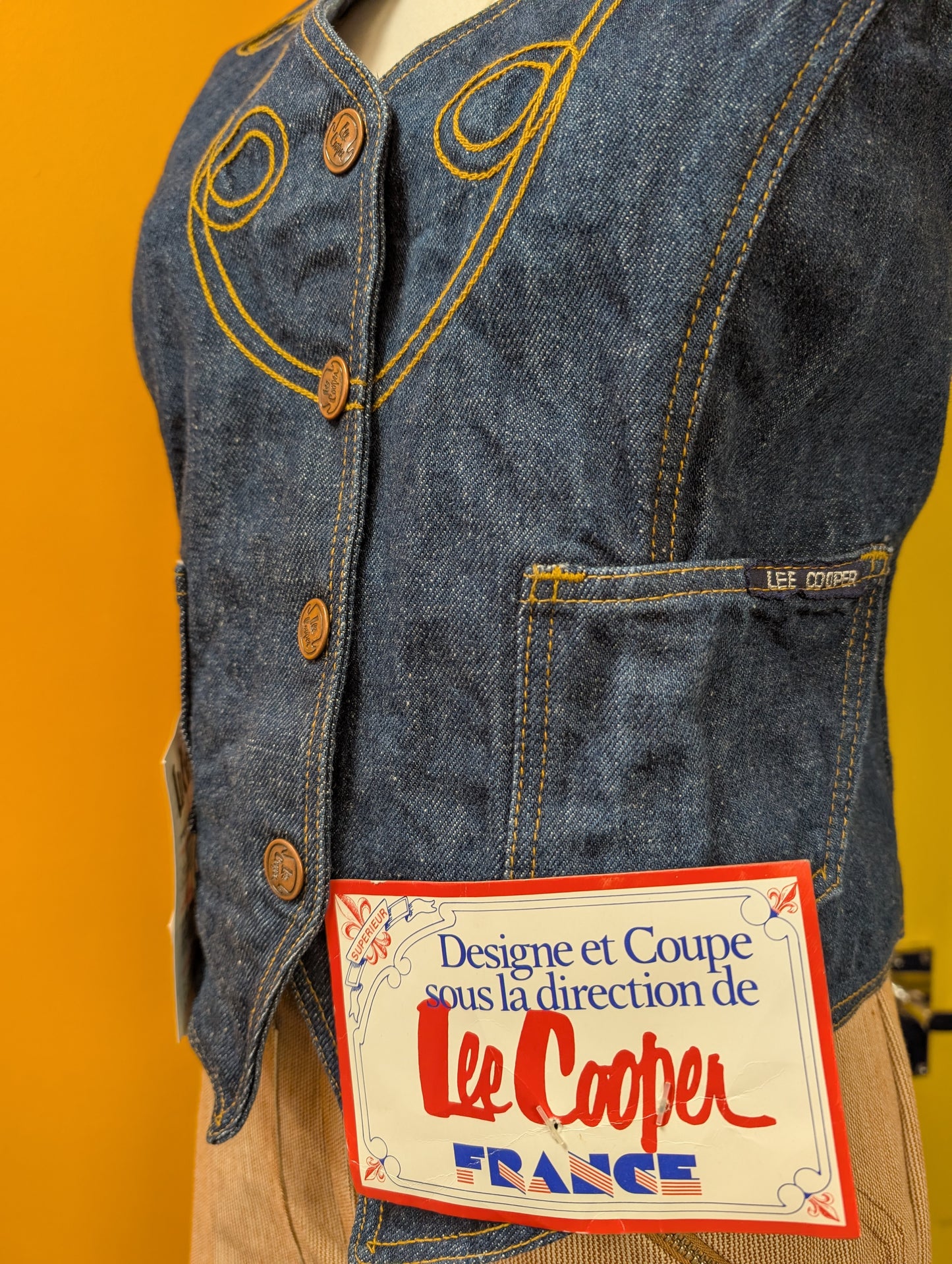 Deadstock 1970s Lee Cooper embroidered denim waistcoat - S/10