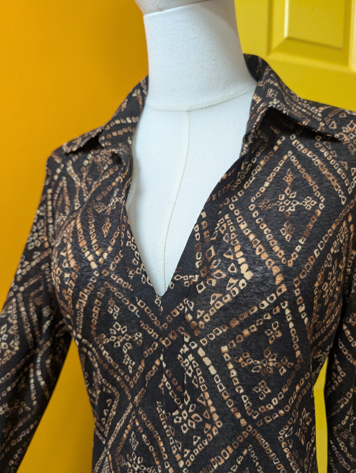 1990s New Look brown top with lace up cuffs - M/12