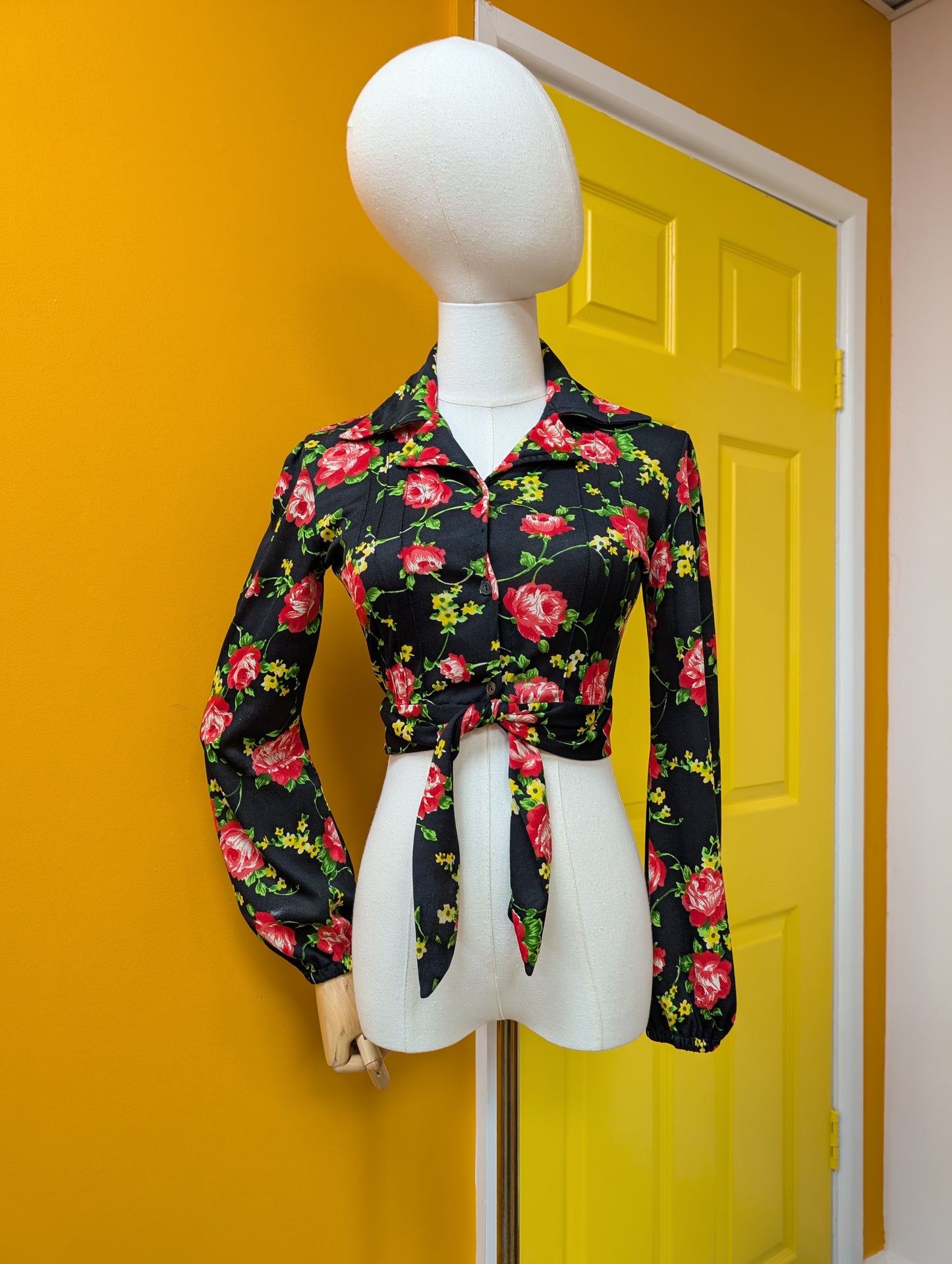 1970s floral tie waist shirt - XS/6