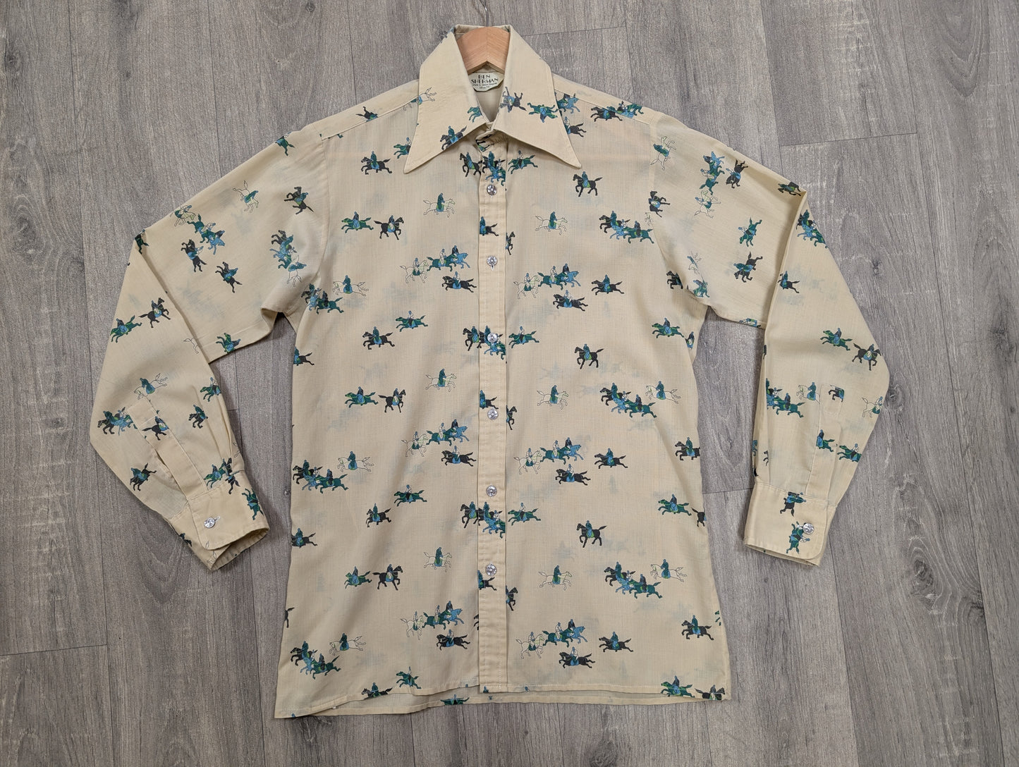 1970s Ben Sherman novelty horse print dagger collar shirt